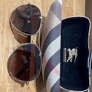 Burberry Gold Aviator Sunglasses with Checkered Case